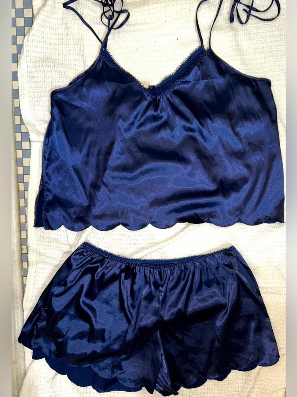 Silky Navy Scallop Cami & Short Sleep Set